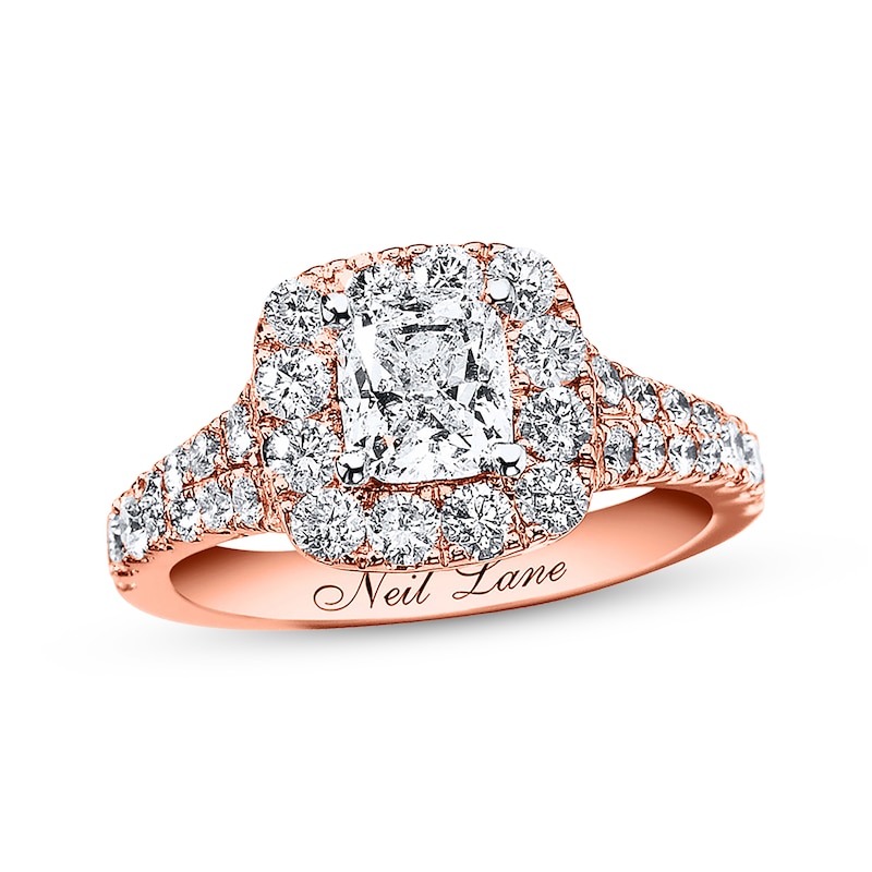 Main Image 1 of Previously Owned Neil Lane Engagement Ring 2-1/6 ct tw Cushion & Round-cut Diamonds 14K Rose Gold - Size 5.5