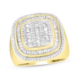 Previously Owned Men's Diamond Ring 1-1/4 ct tw Round & Baguette-cut 10K Yellow Gold