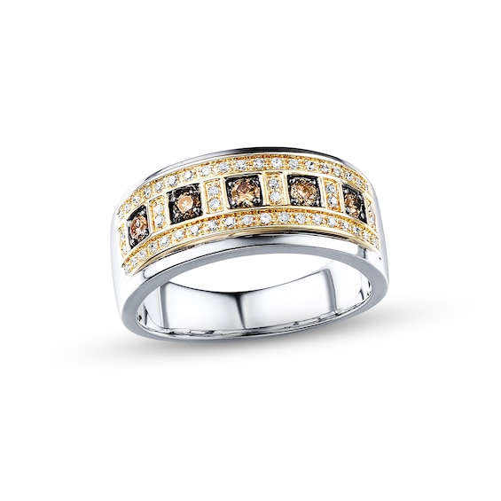Previously Owned Men's Diamond Wedding Band 1/2 ct tw Brown/White Round-cut 10K Two-Tone Gold