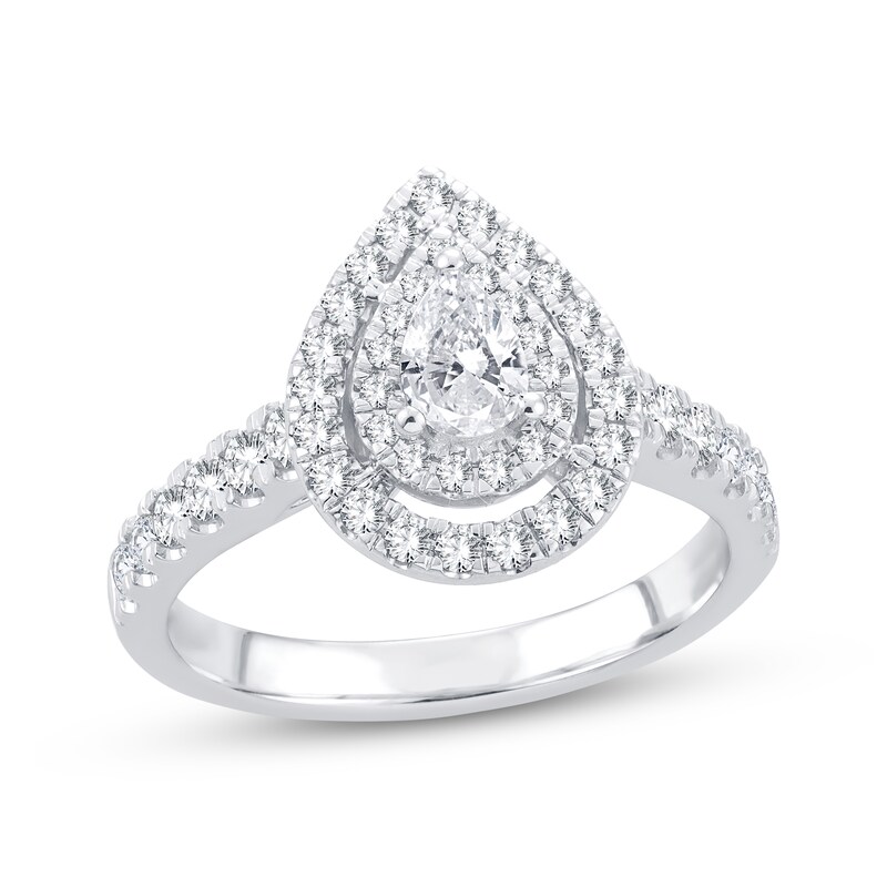 Main Image 1 of Previously Owned Diamond Engagement Ring 1 ct tw Pear & Round-cut 14K White Gold
