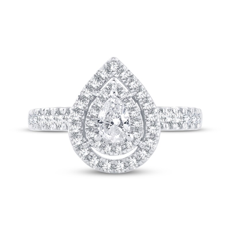 Main Image 3 of Previously Owned Diamond Engagement Ring 1 ct tw Pear & Round-cut 14K White Gold