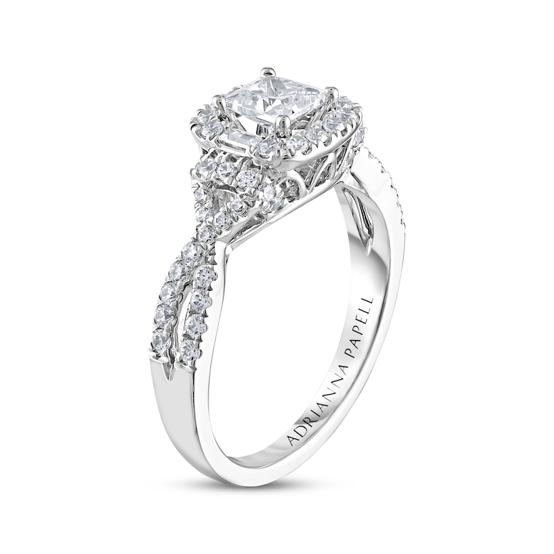 Previously Owned Adrianna Papell Diamond Engagement Ring 7/8 ct tw Princess, Round & Baguette-cut 14K White Gold