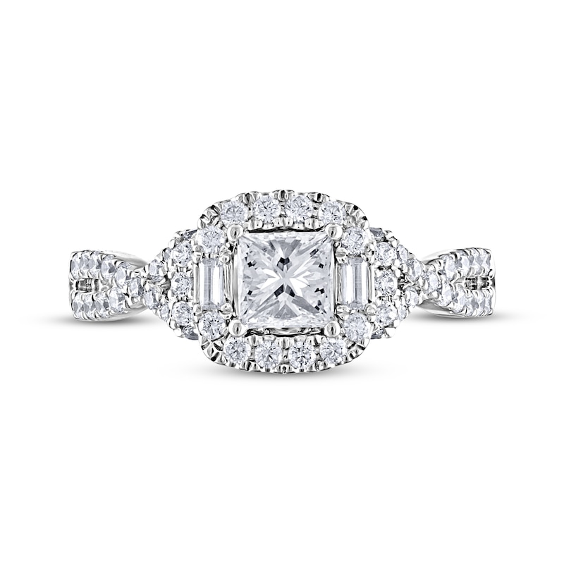 Main Image 3 of Previously Owned Adrianna Papell Diamond Engagement Ring 7/8 ct tw Princess, Round & Baguette-cut 14K White Gold