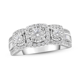 Previously Owned Three Stone Diamond Engagement Ring 1 ct tw Round/Baguette 10K White Gold