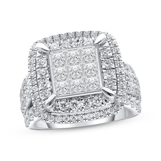 Previously Owned Diamond Engagement Ring 3 ct tw Princess & Round-cut 10K White Gold