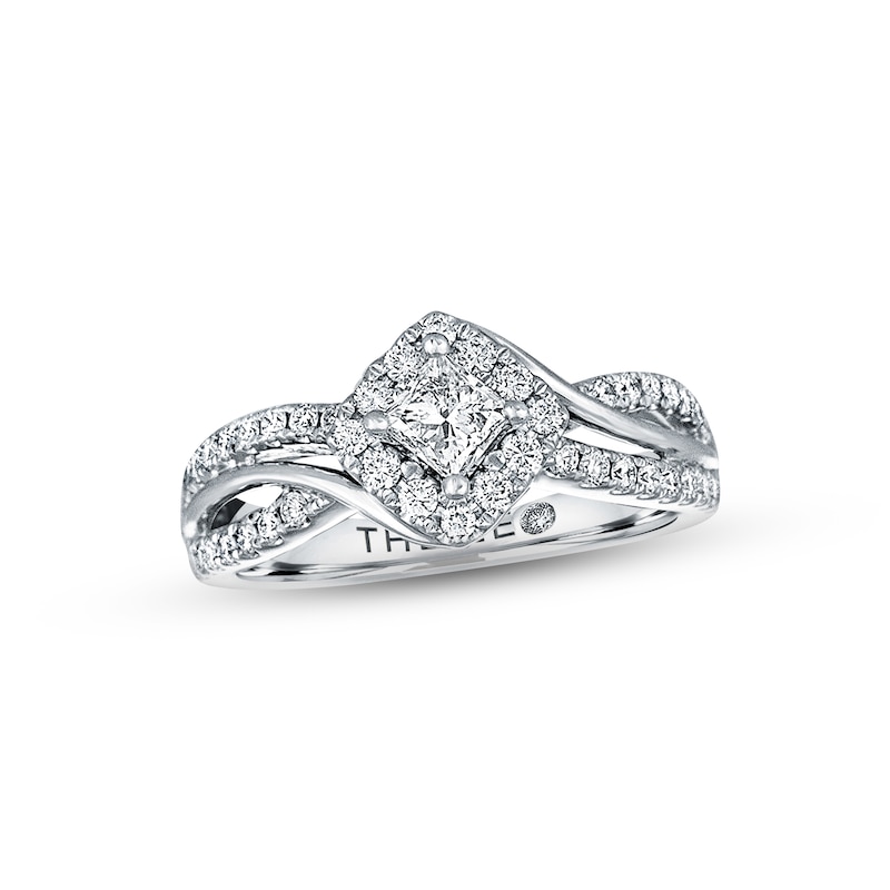 Main Image 1 of Previously Owned THE LEO Diamond Engagement Ring 3/4 ct twPrincess & Round-cut Diamonds 14K White Gold