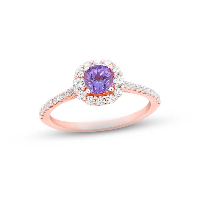 Main Image 1 of Previously Owned Tanzanite Engagement Ring 3/8 ct tw Round-cut Diamonds 14K Rose Gold
