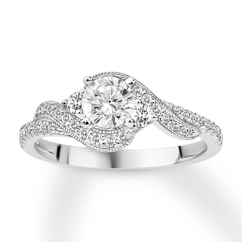 Main Image 1 of Previously Owned 3-Stone Diamond Engagement Ring 3/4 ct tw Round 14K White Gold