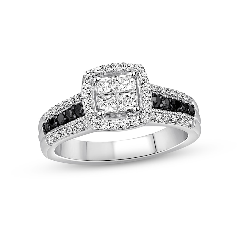 Main Image 1 of Previously Owned  Black & White Diamond Engagement Ring 3/4 ct tw 14K White Gold