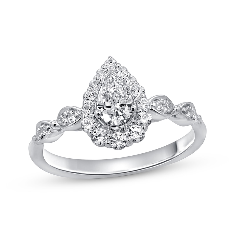 Previously Owned Diamond Engagement Ring 5/8 ct tw Pear & Round-cut 14K White Gold