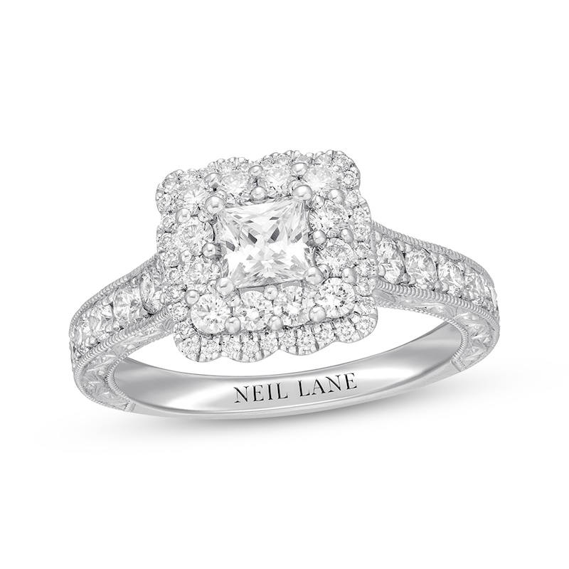 Main Image 1 of Previously Owned Neil Lane Diamond Engagement Ring 1-3/8 ct tw Princess & Round-cut 14K White Gold