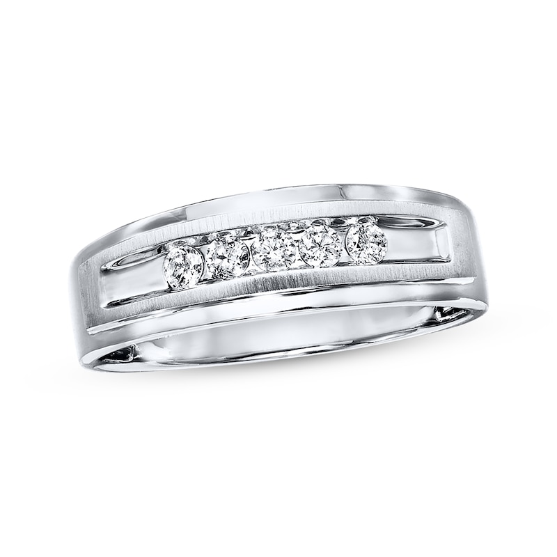 Main Image 1 of Previously Owned Men's Diamond Wedding Band 1/4 ct tw Round-cut 10K White Gold