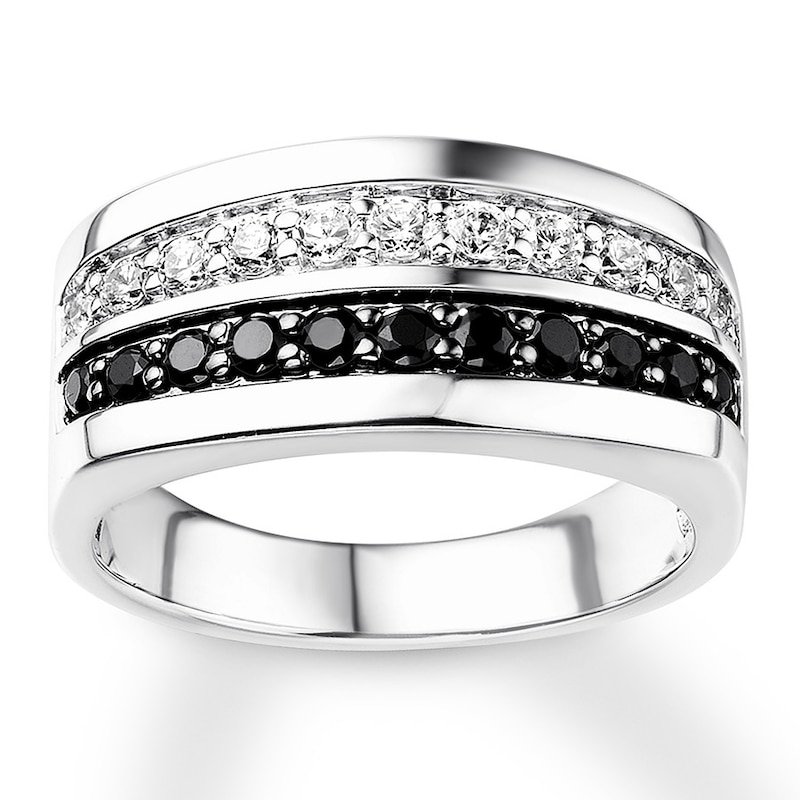 Main Image 1 of Previously Owned Men's Wedding Band 1 ct tw Black Diamonds 14K White Gold