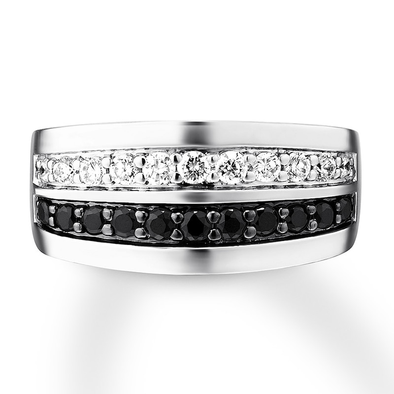 Main Image 4 of Previously Owned Men's Wedding Band 1 ct tw Black Diamonds 14K White Gold