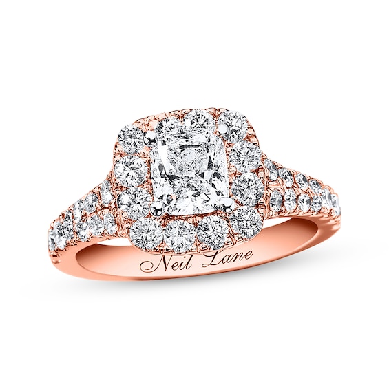 Previously Owned Neil Lane Engagement Ring 2-1/6 ct tw Cushion & Round-cut 14K Rose Gold