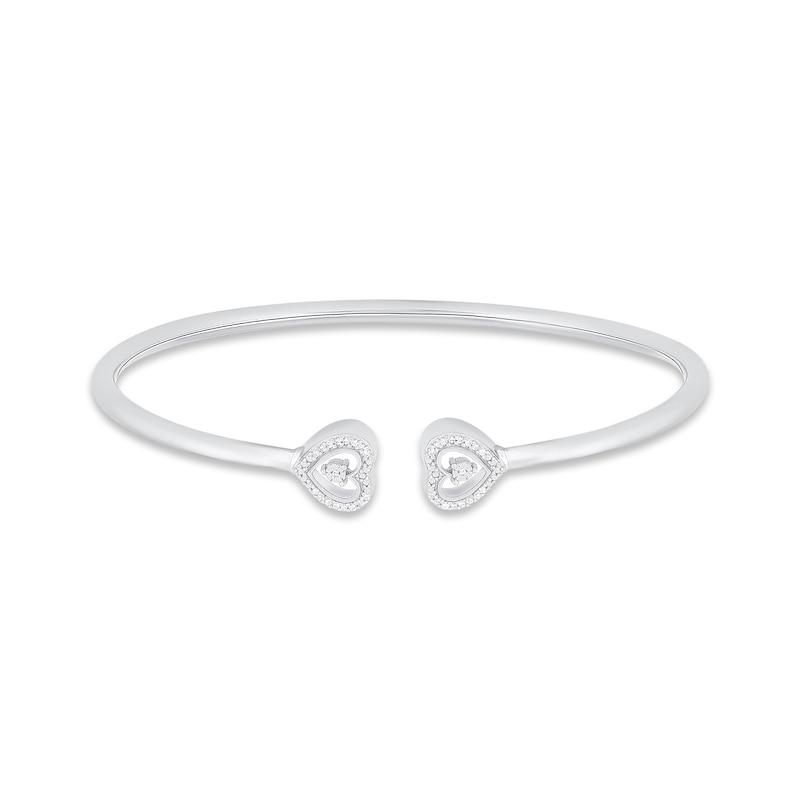 Main Image 1 of Previously Owned Diamond Heart Cuff Bangle Bracelet Sterling Silver