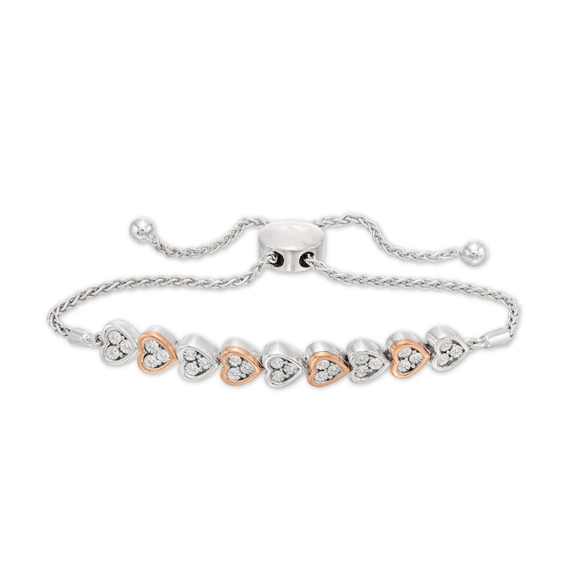 Main Image 1 of Previously Owned Diamond Heart Bolo Bracelet 1/20 ct tw 10K Rose Gold/Sterling Silver 9.5"