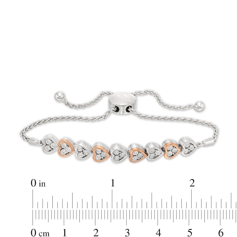 Main Image 2 of Previously Owned Diamond Heart Bolo Bracelet 1/20 ct tw 10K Rose Gold/Sterling Silver 9.5"