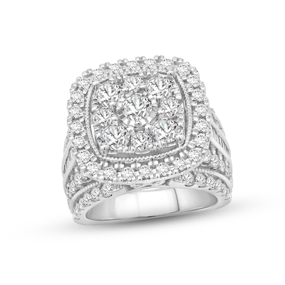 Previously Owned Diamond Engagement Ring 4 ct tw Round/Baguette 10K White Gold