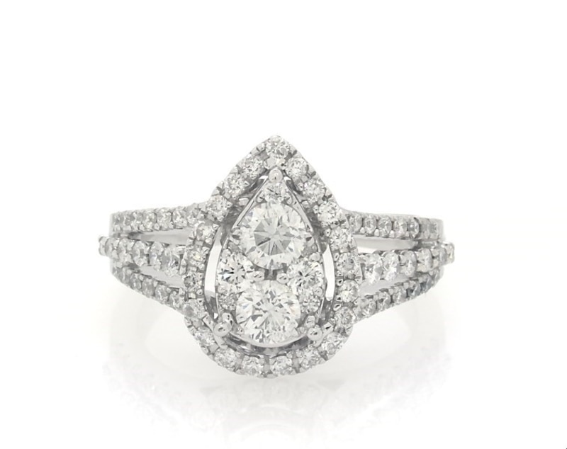 Main Image 1 of Previously Owned Multi-Diamond Pear Halo Engagement Ring 1-1/4 ct tw 14K White Gold