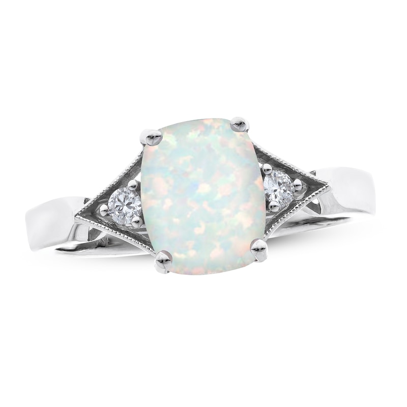 Main Image 1 of Previously Owned Opal Ring 1/20 ct tw Diamonds 10K White Gold