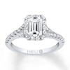 Thumbnail Image 1 of Previously Owned THE LEO Engagement Ring 1 ct tw Emerald/Round-cut Diamonds 14K White Gold