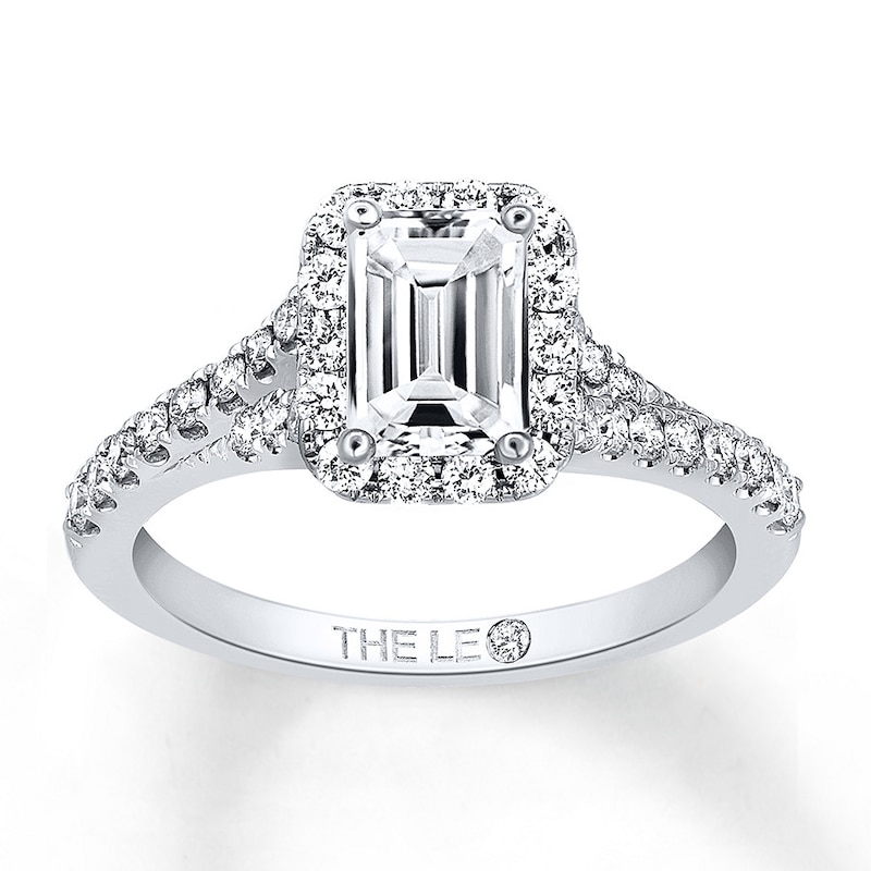 Main Image 1 of Previously Owned THE LEO Engagement Ring 1 ct tw Emerald/Round-cut Diamonds 14K White Gold