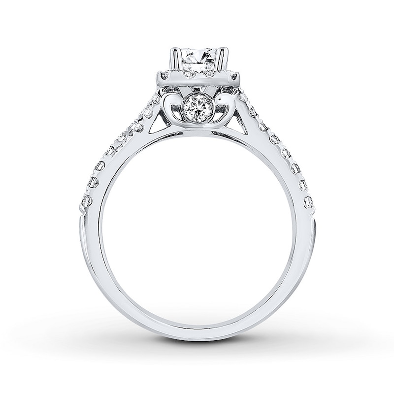 Main Image 2 of Previously Owned THE LEO Engagement Ring 1 ct tw Emerald/Round-cut Diamonds 14K White Gold