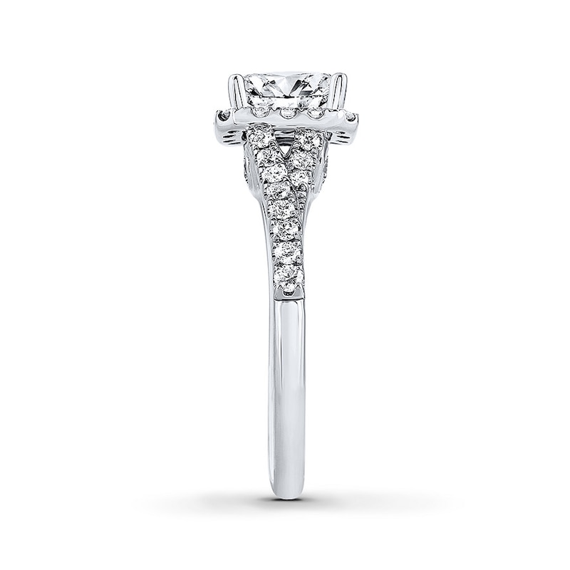 Main Image 3 of Previously Owned THE LEO Engagement Ring 1 ct tw Emerald/Round-cut Diamonds 14K White Gold