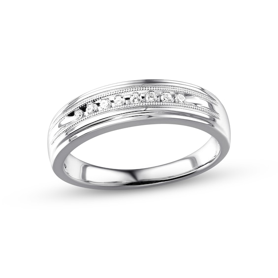 Previously Owned Men's Wedding Band 1/10 ct tw Round-cut 10K White Gold