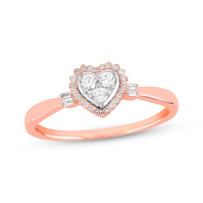 Main Image 1 of Previously Owned Diamond Promise Ring 1/5 ct tw Round & Baguette 10K Rose Gold