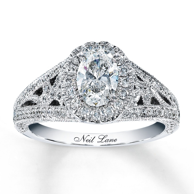 Main Image 1 of Previously Owned Neil Lane Engagement Ring 1-1/2 ct tw Oval & Round-cut Diamonds 14K White Gold Size 5