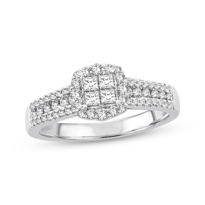 Previously Owned Diamond Engagement Ring 5/8 ct tw Princess & Round-cut 14K White Gold