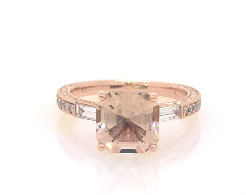 Main Image 1 of Previously Owned Neil Lane Square Emerald-Cut Morganite & Diamond Engagement Ring 3/8 ct tw 14K Rose Gold