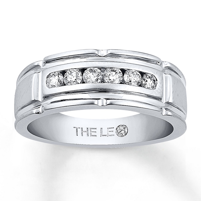 Main Image 1 of Previously Owned Men's THE LEO Wedding Band 3/8 ct tw Leo Diamonds 14K White Gold