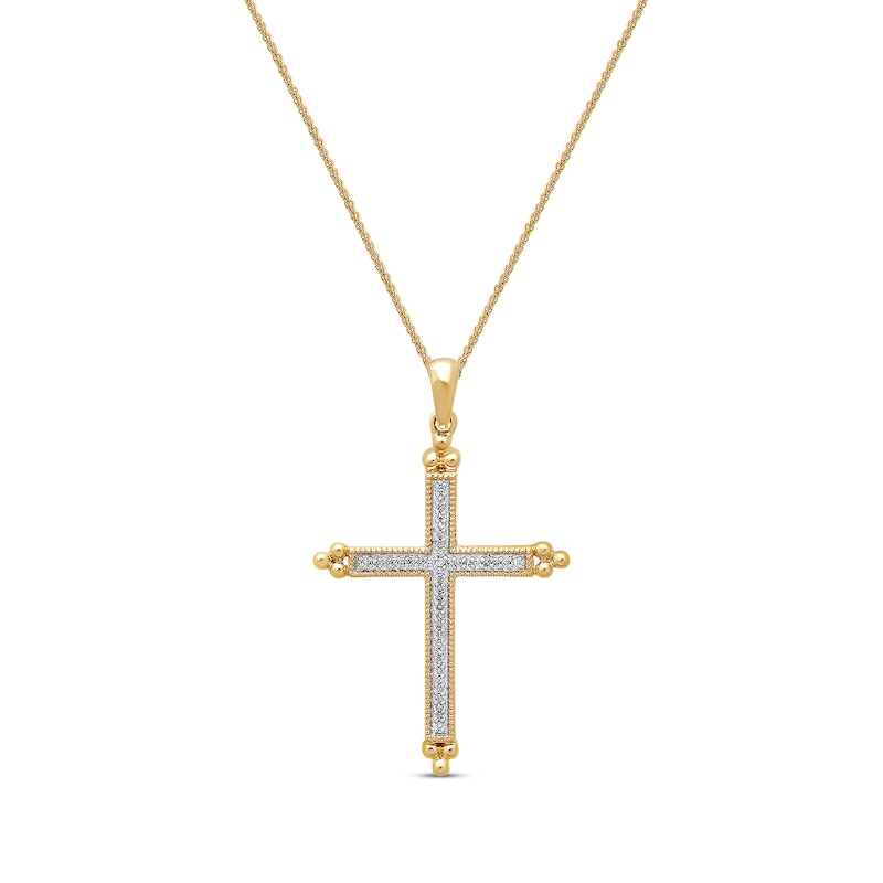 Main Image 1 of Previously Owned 1/15 ct Diamond Cross Necklace 10K Yellow Gold