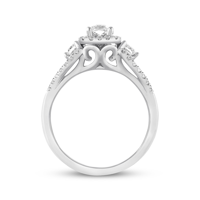 Main Image 3 of Previously Owned Diamond Engagement Ring 1 ct tw Emerald & Round 14K White Gold