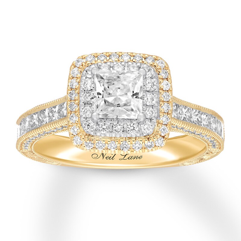 Previously Owned Neil Lane Engagement Ring 1-1/2 ct tw Princess & Round-cut Diamonds 14K Two-Tone Gold - Size 4.5