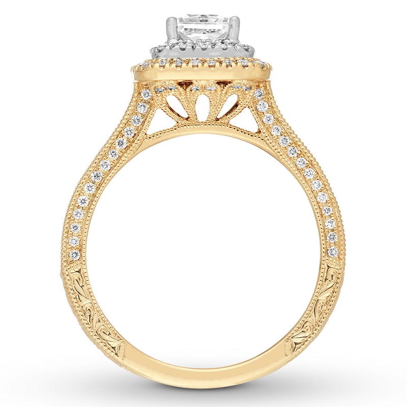 Previously Owned Neil Lane Engagement Ring 1-1/2 ct tw Princess & Round-cut Diamonds 14K Two-Tone Gold - Size 4.5