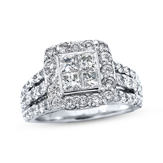 Previously Owned Engagement Ring 3 ct tw Princess & Round-cut 14K White Gold Size 12.25