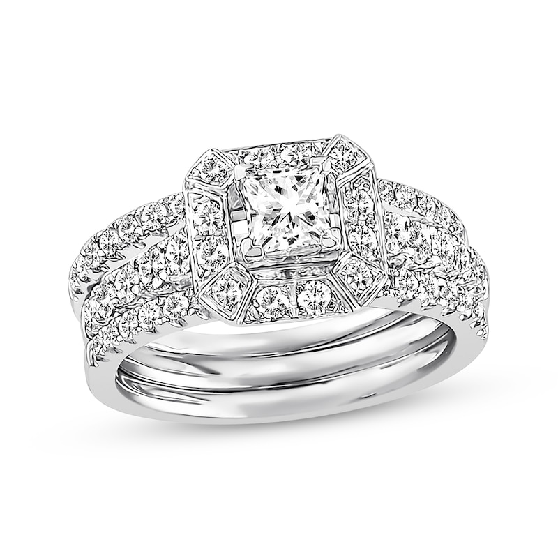 Previously Owned Diamond Bridal Set 1-1/3 ct tw Princess & Round 14K White Gold
