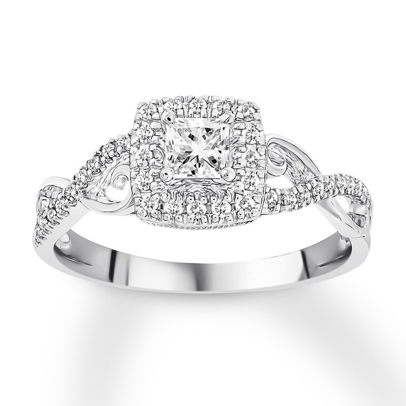 Main Image 1 of Previously Owned Diamond Engagement Ring 3/8 ct tw Princess/Round 10K White Gold Size 9.75