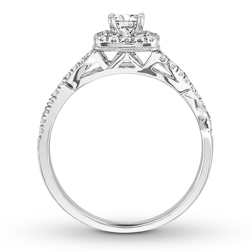 Main Image 2 of Previously Owned Diamond Engagement Ring 3/8 ct tw Princess/Round 10K White Gold Size 9.75