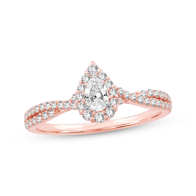 Main Image 1 of Previously Owned Diamond Engagement Ring 1/2 ct tw Pear & Round 14K Rose Gold - Size 4