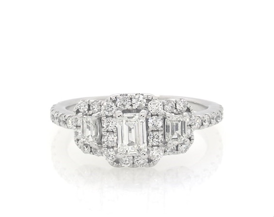 Previously Owned Diamond Engagement Ring 1 ct tw Emerald/Round 14K White Gold