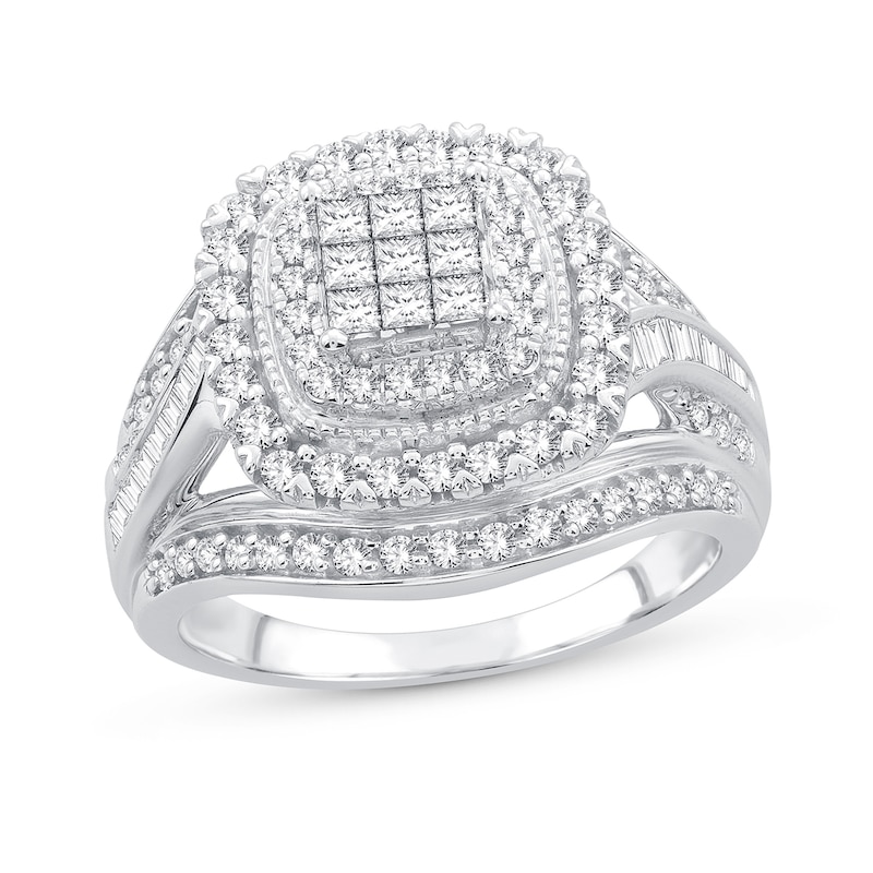 Main Image 1 of Previously Owned Diamond Engagement Ring 1 ct tw Princess/Round/Baguette-cut 10K White Gold