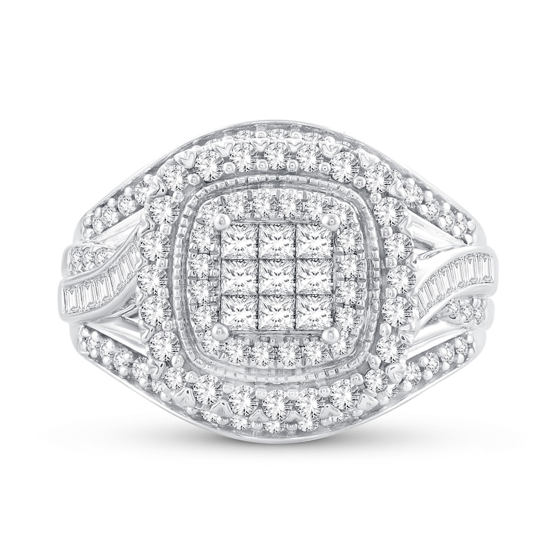Main Image 3 of Previously Owned Diamond Engagement Ring 1 ct tw Princess/Round/Baguette-cut 10K White Gold