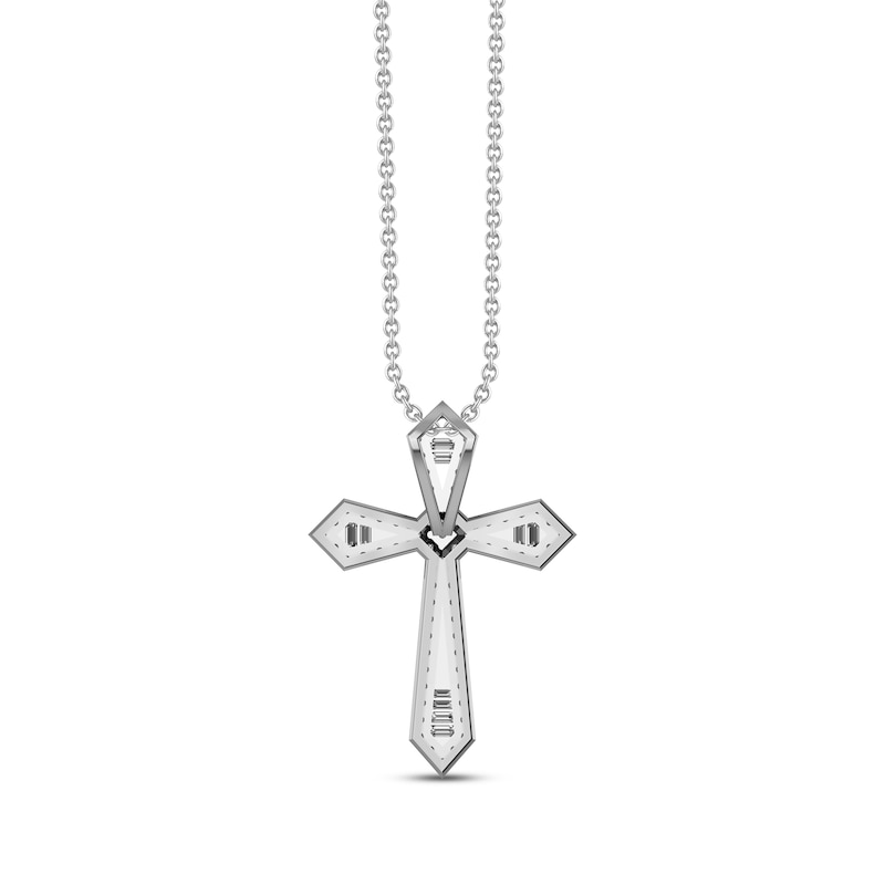 Main Image 4 of Previously Owned Diamond Cross Necklace 1/4 ct tw Round & Baguette 10K White Gold 18"