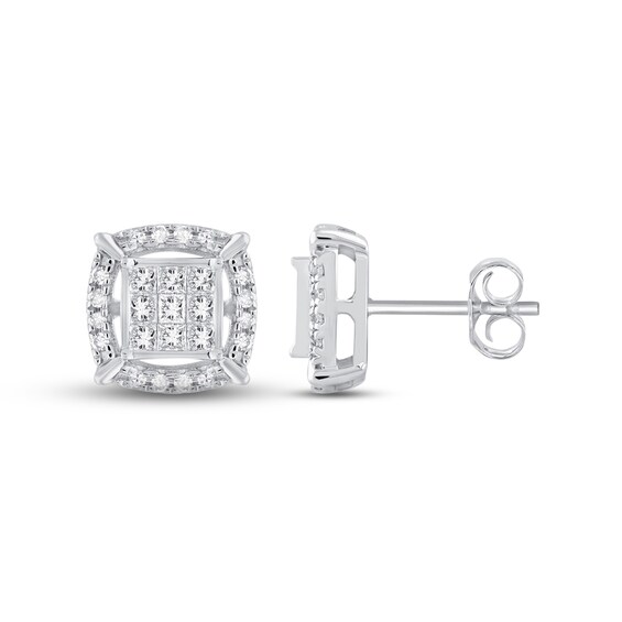 Previously Owned Diamond Earrings 1/ ct tw Princess & Round 10K White Gold