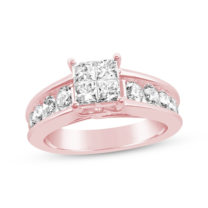 Main Image 1 of Previously Owned Princess & Round-Cut Diamond Engagement Ring 1-7/8 ct tw 14K Rose Gold